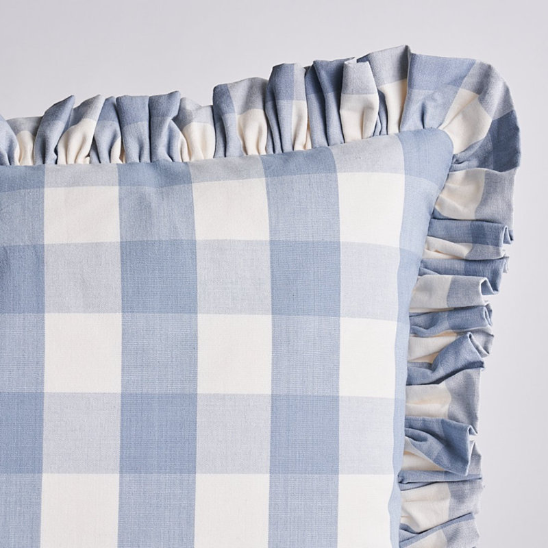 Camden Cotton Check Pillow, 14" x 22", SkyWhite