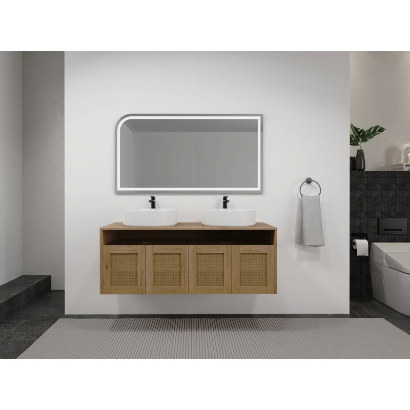 48" Bathroom Vanity with  Ceramic Art Sink, 4-Soft Close Door, Float Mounting Design, Plywood (KD-Packing)