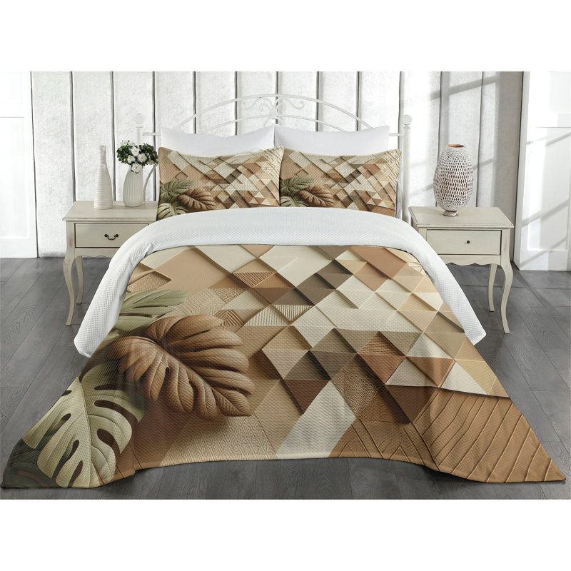 Polyester Geometric Shapes Coverlet, Queen Coverlet + 2 Standard Shams