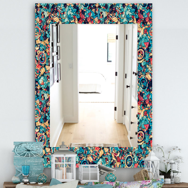 Géométrique dessiné à la main - miroir moderne - miroir mural imprimé, H 24 po x l 32 po