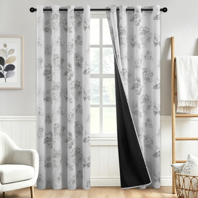  Cottage Garden Floral Village 100% Blackout Curtains black Farmhouse Scene Drapes with Grommet for Living Room Bedroom 2 Panels