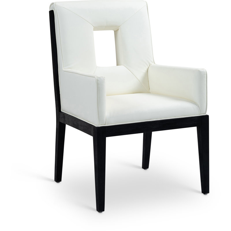 Fauteuil de salle à manger Flore, Cuir crème végétalien, Noir