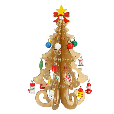 Wooden Tabletop Christmas Tree Decor with Mini Ornaments Set