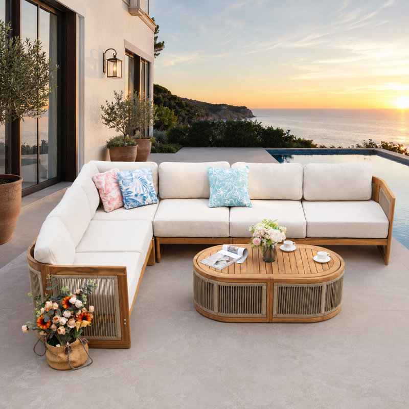 Ensemble de conversation de patio pour 6 personnes avec coussins Acacia