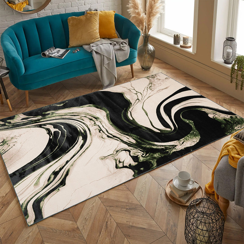 Modern Abstract Area Rug – 100% Polyester, Antistatic, Soil & Water Repellent, Colourfast Living Room Carpet