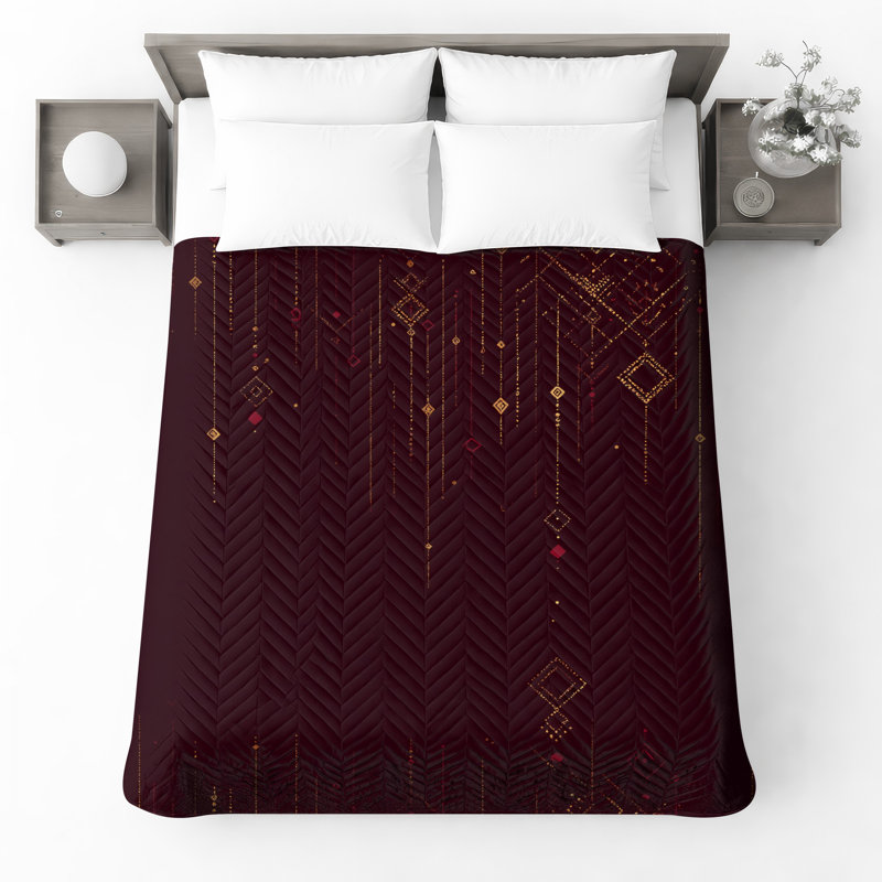 Couvre-lit matelassé à motif géométrique bourgogne, Très grand lit