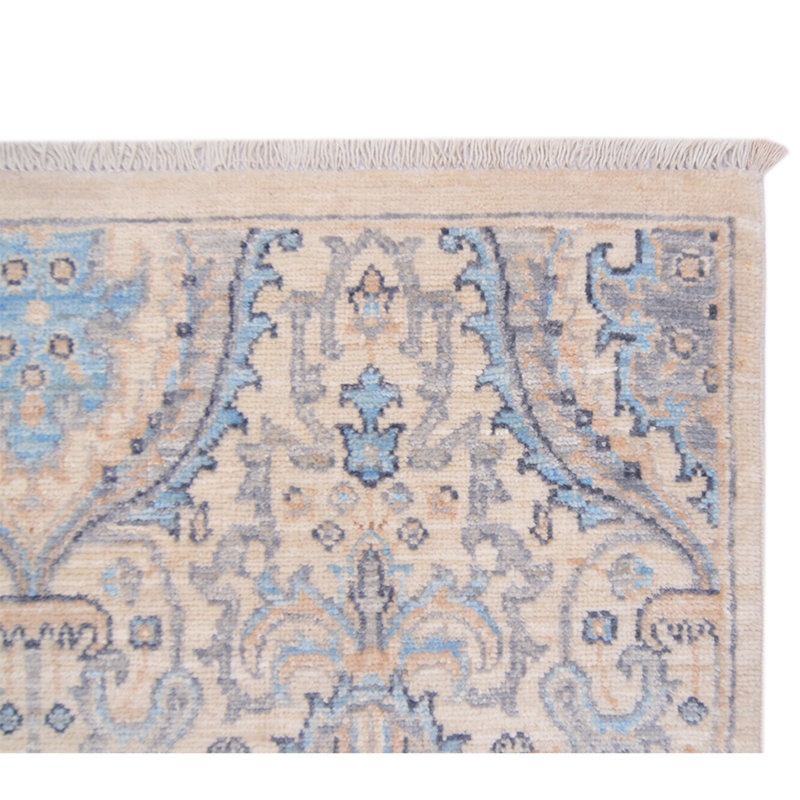 Tapis de couloir ivoire / bleu noué à la main de haute qualité Ziegler 3000