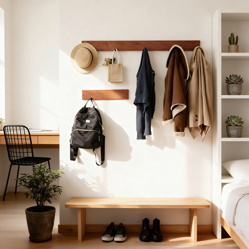 Portemanteau mural en bois avec 3 crochets triples, organisateur d'entrée en bois massif de 17 pouces pour manteaux, sacs et fournitures pour animaux