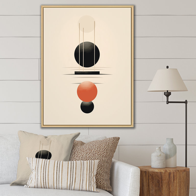 Full Moon Delight Retro Geometric Minimalism I - Transitional Canvas Wall Art, Natural Floater Framed, 32" H x 16" W x 1" D