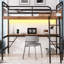 Lit mezzanine double en métal avec bureau, lumière DEL et station de charge pour la vie moderne