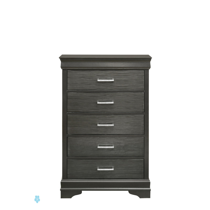 Commode moderne 5 tiroirs en bois, Gris