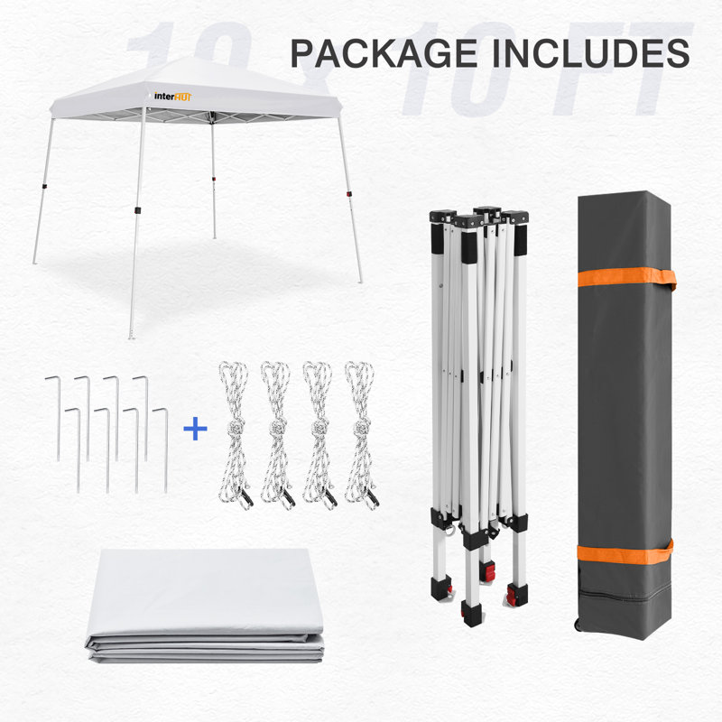 10 Ft White Steel Slant Leg Pop-Up Canopy Tent