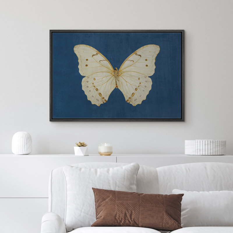 Reproduction d'art murale encadrée sur toile - Illustration de papillon rétro dans un salon, décor de ferme moderne, Noir