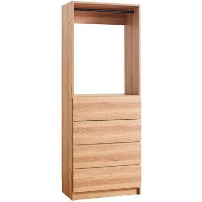  32 Inch Oak Wood Walk in Closet with Four Drawers for Closet Room Organization