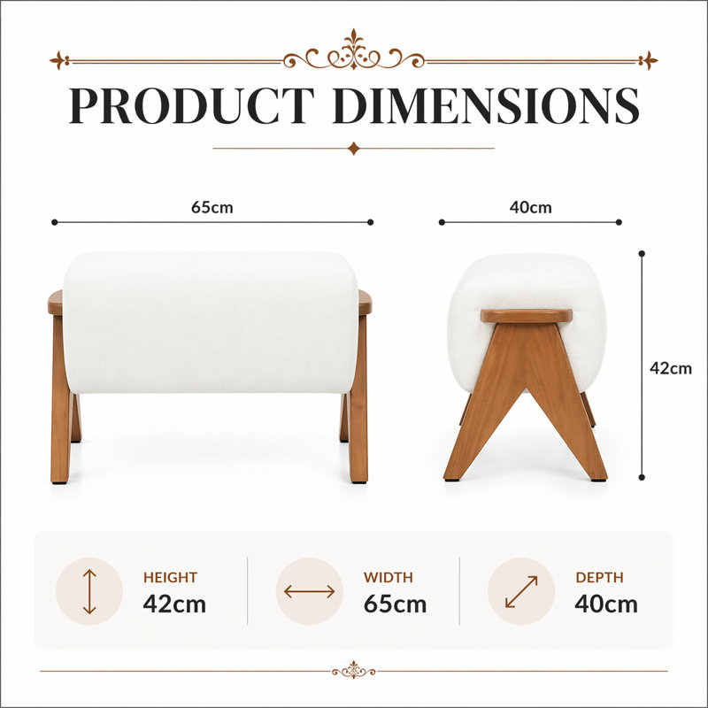 65cm Wide Rectangle Solid Colour Standard Ottoman, Beige
