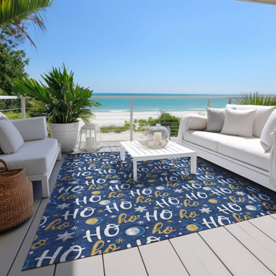 Tapis bleu marine flocon de neige intérieur / extérieur lavable à la machine Ho Ho Ho Xhevrie