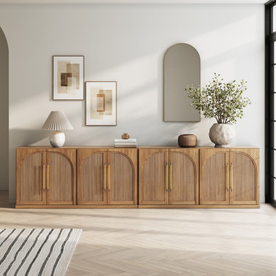 Set of 2 65" Sideboard with Double-Arc Wood Doors and Adjustable Shelves, Ebony