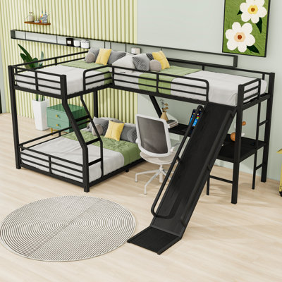 Bunk Bed With Slide, USB Ports And Guardrails