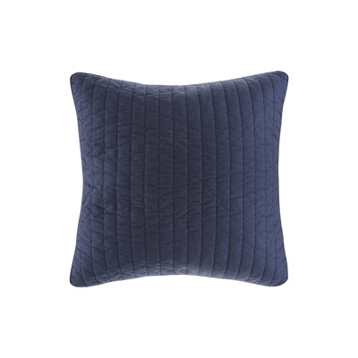 Cotton Quilted Euro Sham with All-Over Embroidery and Down-Feel Fill, Navy, 26" x 26"