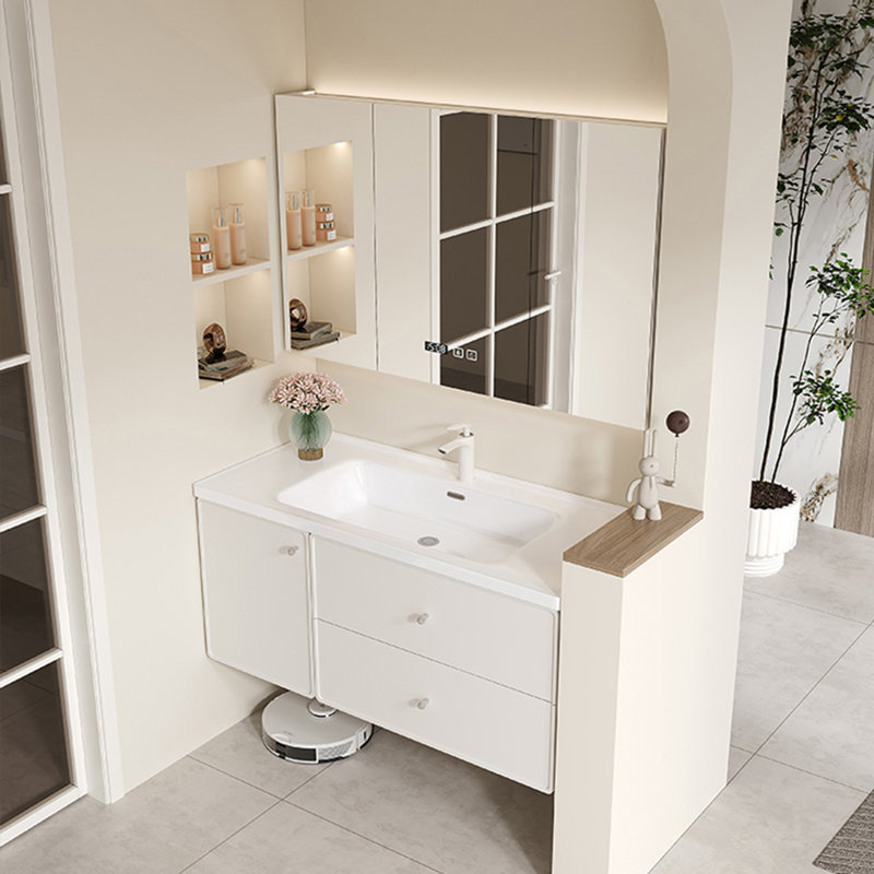 Armoire de salle de bain style français, Blanc, H 19,7 po x l 47,2 po x P 19,7 po