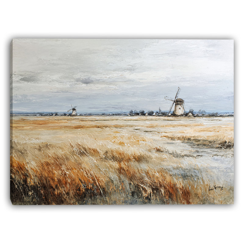 «Wheat Field with Distant Windmills», art mural sur toile tendue