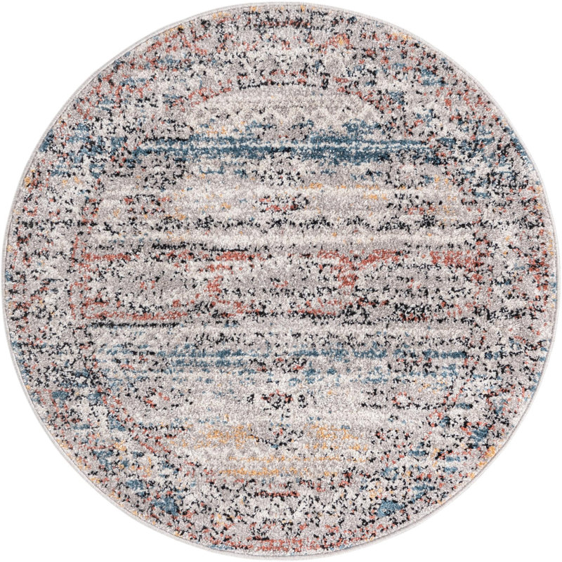 Tapis rouge / bleu / jaune Iroda, Rond 3 pi 3 po