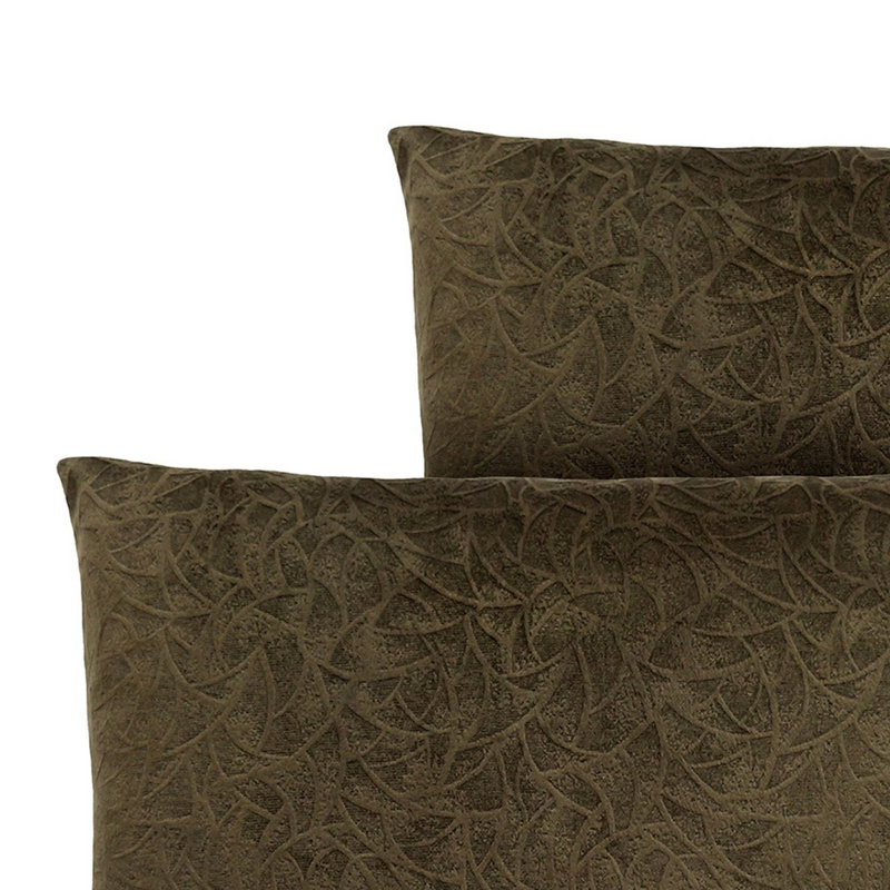 Olive Green Velvet Floral Pattern Square Throw Pillow Set of 2