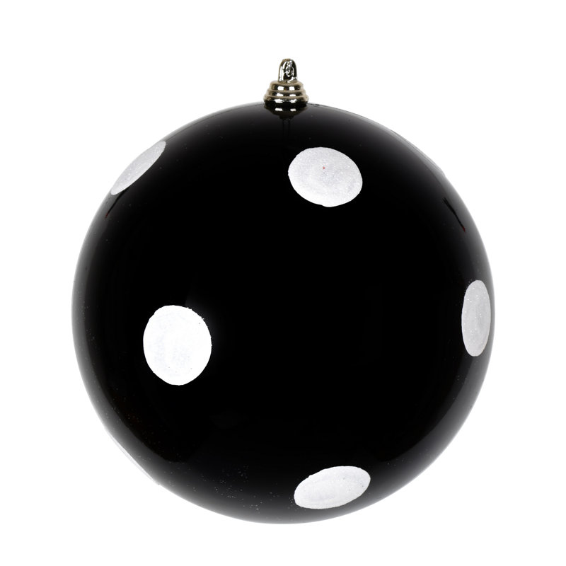 Ornement boule de bonbon avec pois scintillants, H 6 po x l 6 po x P 6 po, Noir