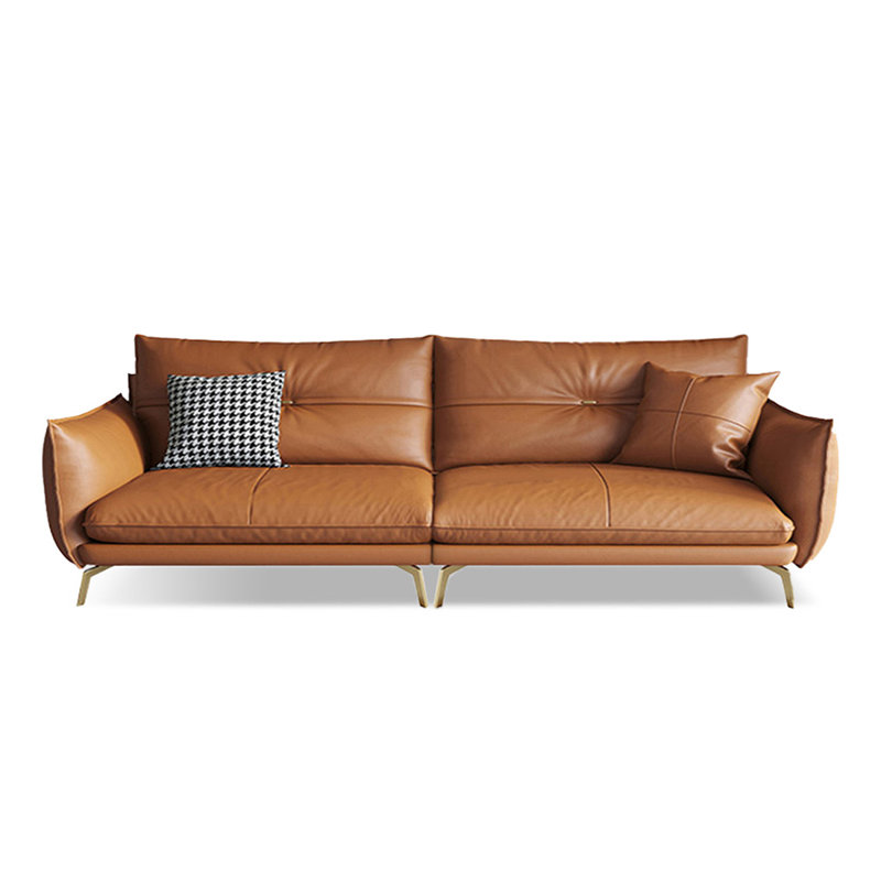 Canapé modulaire orange en cuir véritable