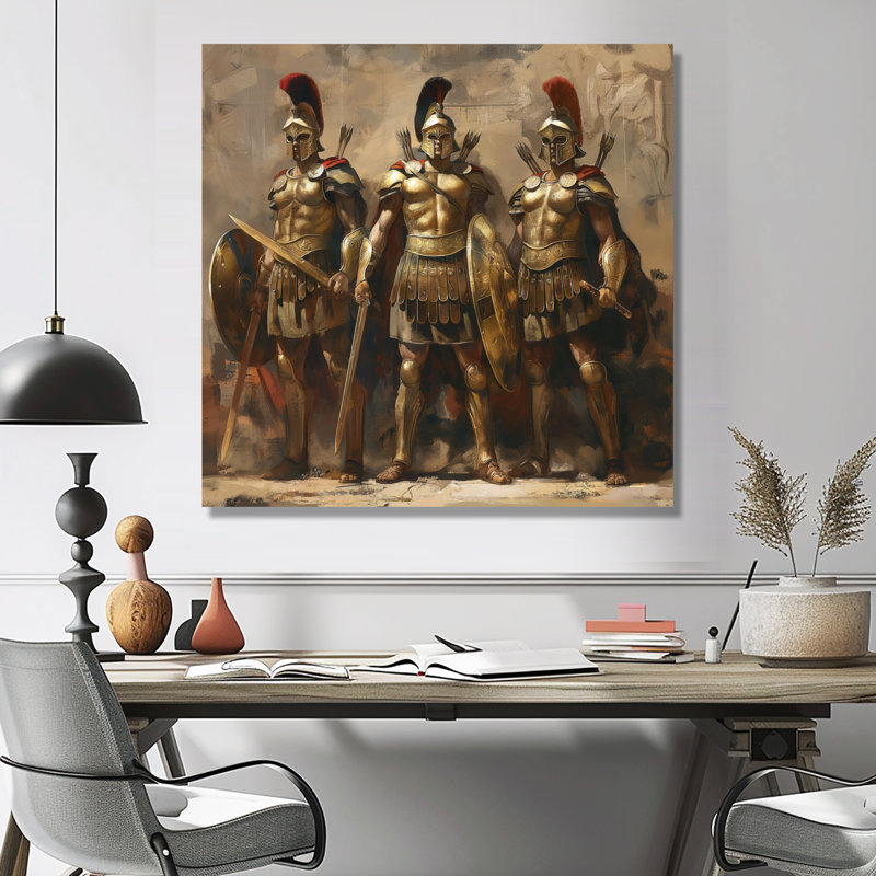 Guerriers grecs prêts pour la bataille - Armée, salon d'art mural, Toile tendue, H 36 po x l 36 po x P 1,5 po