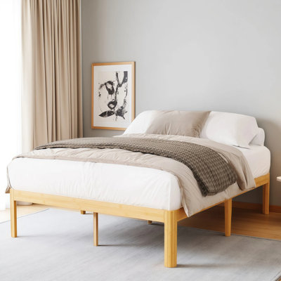 Solid Wood and Metal 14" Heavy Duty Bamboo Platform king bed frame with Iron Legs-Sturdy, Eco-Friendly Tool-Free Assembly, Double Beds for Couples & Families, Extra Spacious Design for Large Master Bedrooms