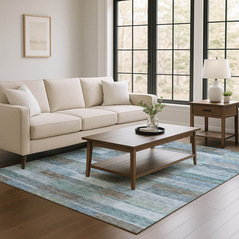 Premium Machine Washable Brennon AMF1628 Stripes Rug, Rectangle 8' x 10'