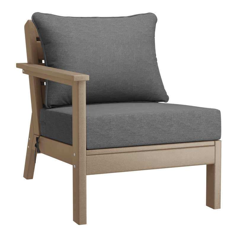 Deep Seating Left Arm Chair With Cushions, Light Brown, Gray