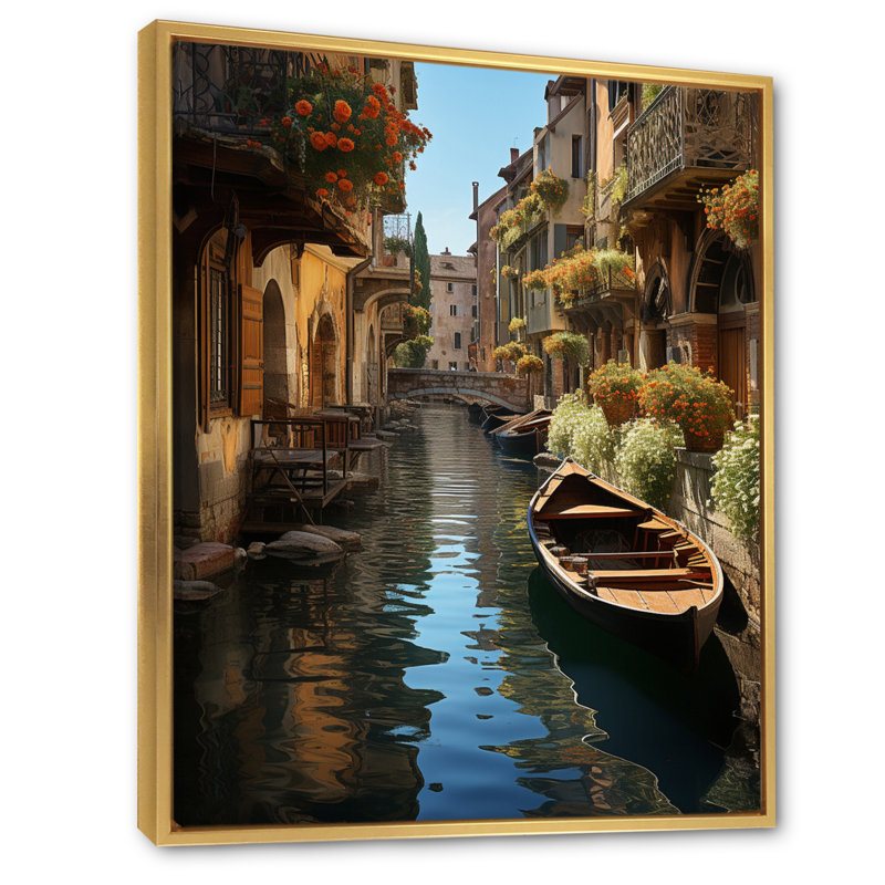 Art français sur toile, "French charme canal", H 40 po x l 30 po x P 1,5 po, Cadre flottant doré