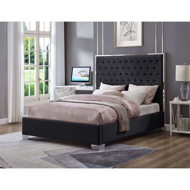 Lit plateforme tapissier Jeslene Kolab, Grand, Noir