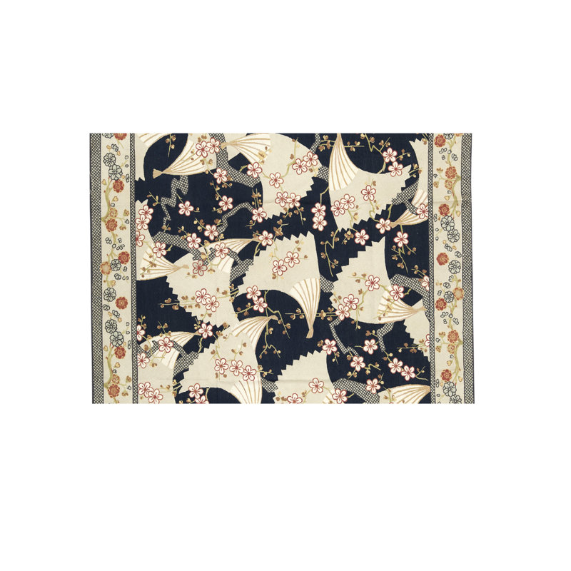 Tapis bleu marine et ivoire de haute qualité noué à la main, Rectangle 8 pi 11 po x 12 pi