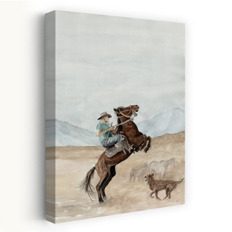 Round 'Em Up I - Western Cowboy Horses, art contemporain, H 24 po x l 16 po