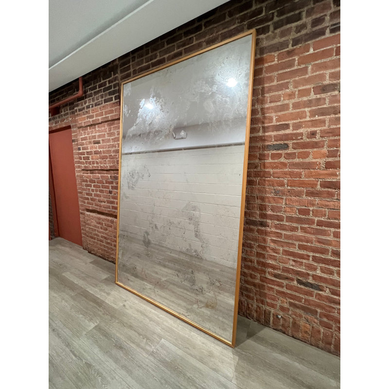 Full Length LiteMirror Antiqued with Wood Frame and Rolling Stands, 86.5" x 50.5"