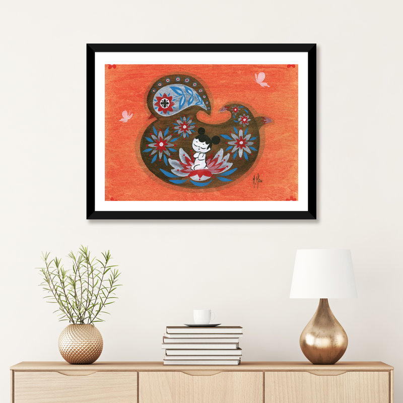 " Folk Blessings - Duck " by Martin Hsu, Black Paper, White, 24" H x 32" W x 1" D