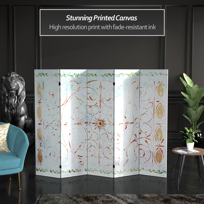 60" x 78.5" Winter's Peace 5 Panel Room Divider, White