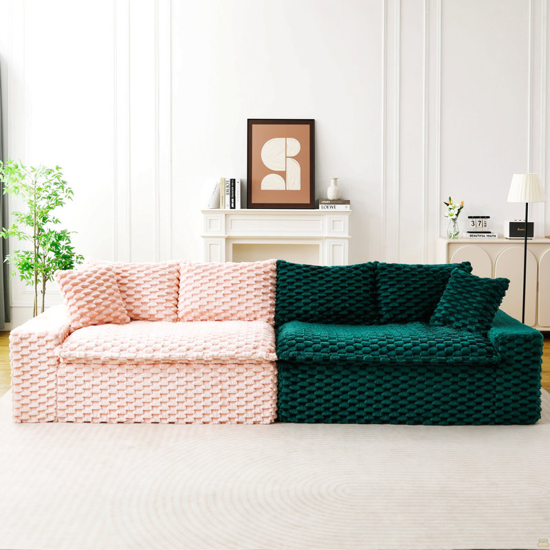 Canapé multifonctionnel en velours Turtle, Vert/rose