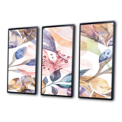 Boho, fleurs roses et bleues - 3 pièces, reproduction sur toile