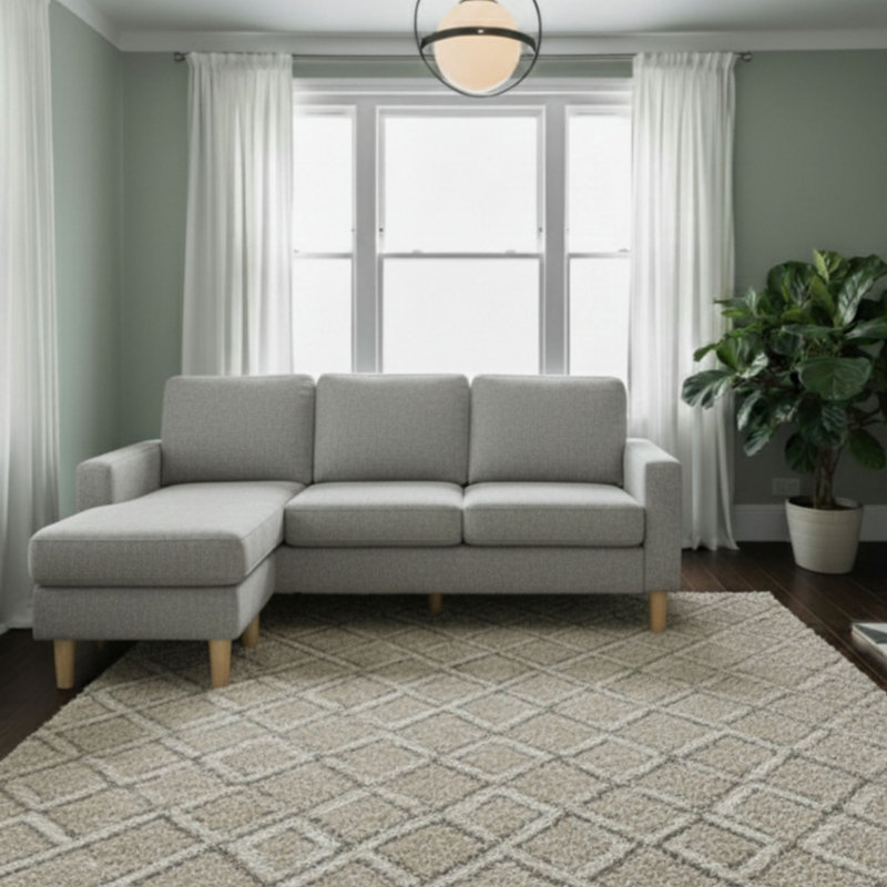 Valenzo Compact Reversible Chaise Sofa Modern 3-Seater L-Shaped Fabric Sofa, Grey Polyester