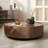 Walnut Round Coffee Table with Hidden Storage Drawers,No Assembly Required-1415296411