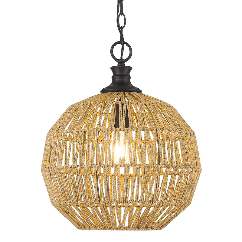 Luminaire suspendu sphère 1 lumière Merritt, Noir, Naturel