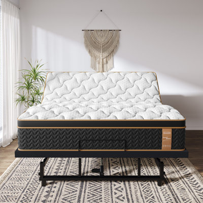 Lit réglable à 3 côtés avec matelas hybride 14 po et télécommande sans fil, zéro gravité, soulagement du ronflement, fermeté moyenne