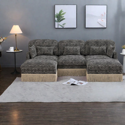 Modular Deep Seat Sofas, Chenille Leopard Modern Home Living Room