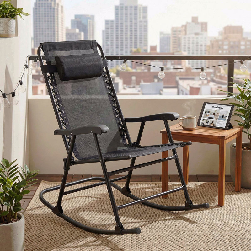Ensemble de 2 chaises berçantes pliantes pour le patio, Noir