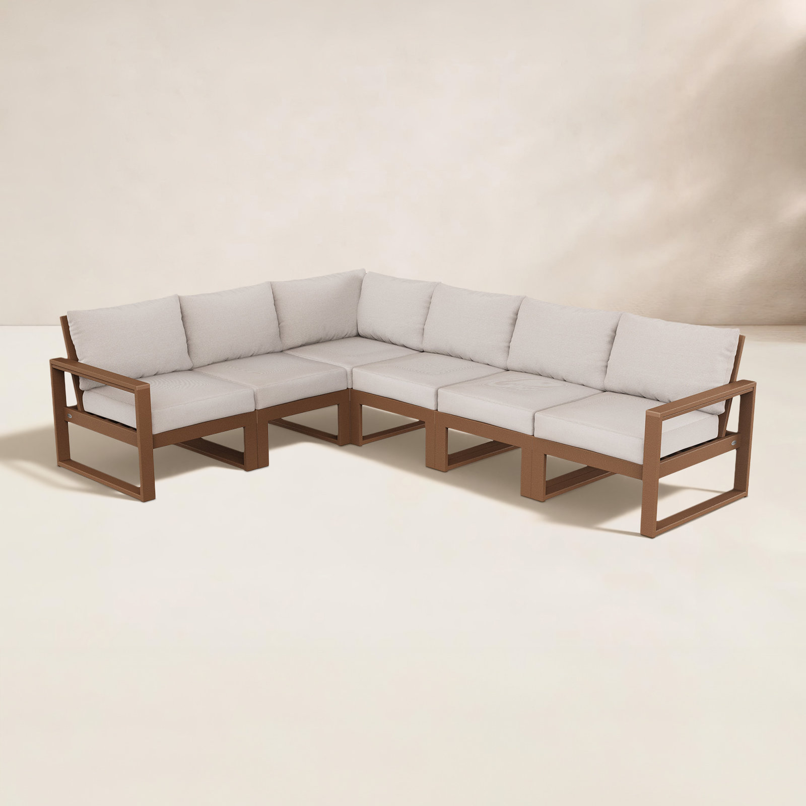 POLYWOOD® Edge 111" Patio Sectional, Dune Burlap, Teak