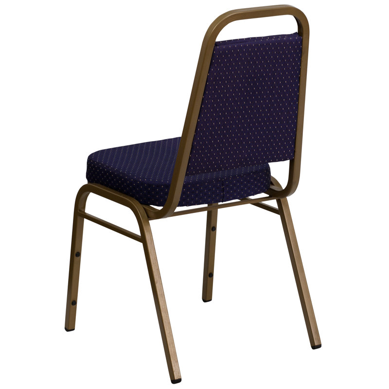 Navy Patterned Fabric Armless Stacking Banquet Chairs with Gold Frame